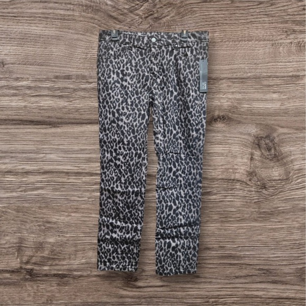 Capri Gray Leopard Print Mid Rise Skinny Leggings Womens Casual Pants
